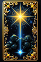 Gilded talismans and cosmic emblems create a dark teal alchemical masterpiece rich with symbolism