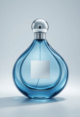 Elegant Blue Perfume Bottle – Luxury Cosmetic Product Photography.