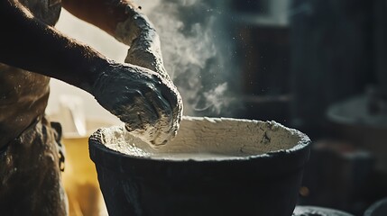 Potter Shaping Clay on a Wheel