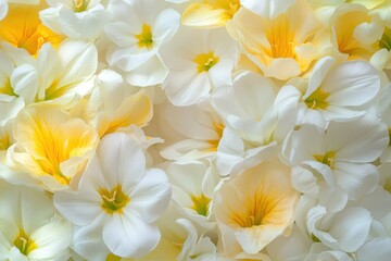Naklejka premium Close-up view of many delicate white and yellow flowers.