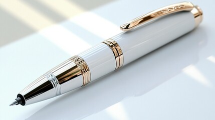 Naklejka premium Sleek white pen with rose gold accents luxury writing instrument