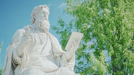 Fototapeta premium Marble statue of bearded elder with tablet