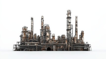 Obraz premium Aging Industrial Refinery Complex Featuring Rusting Metallic Structures