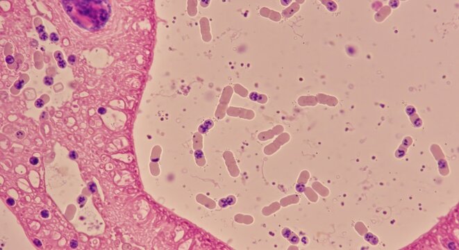 Microscopic View of E. coli Bacteria in Urinary Tract Infection - Microscopic showcasing E. coli bacteria in a urinary tract infection. Illustrates infection, microbiology, pathology, medicine