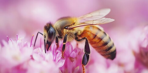 Bee on flower close up shot