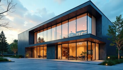 Fototapeta premium Modern office building exterior, showcasing sleek architecture and glass facade , business center, office building