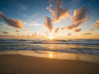 Golden Hour Beach Serenity - Panoramic Sunset View