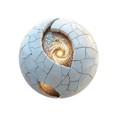 Obraz premium Abstract Cracked Sphere with Glowing Inner Spiral - 3D Render