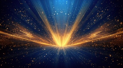 Radiant explosion of golden light against a deep blue backdrop