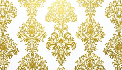 Intricate floral damask pattern in elegant gold and white , repeat, retro