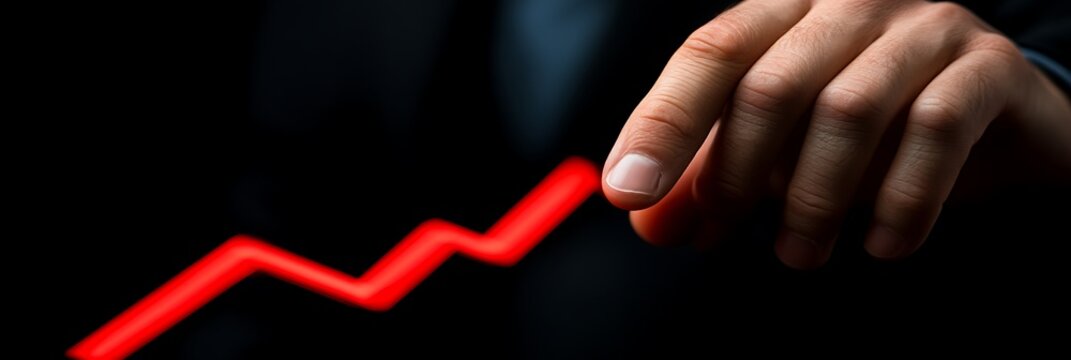 Business Hand points to rising red graph