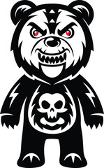 Cartoon and Funny style fierce bear character with a split face vector illustration, fierce bear character with a split face silhouette and line art vector design