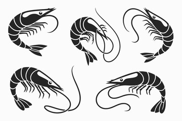 shrimp icon set sihouette black vector bundle