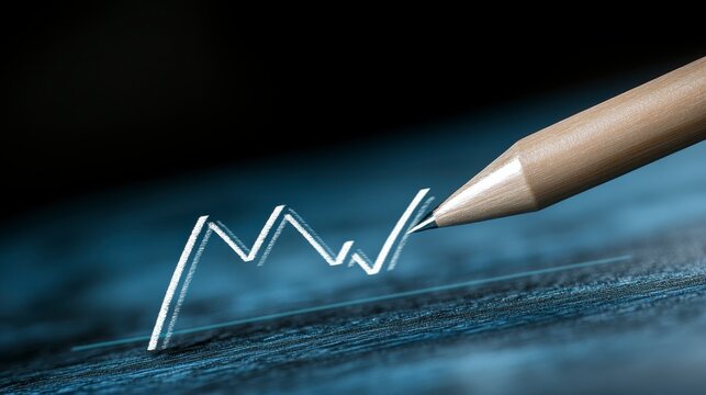Pencil Drawing of Dynamic Line Chart on Dark Surface Background