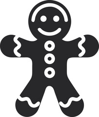 Gingerbread Man Icon Silhouette, Smiling Cookie Figure with Buttons and Frosting Design Isolated on White Background
