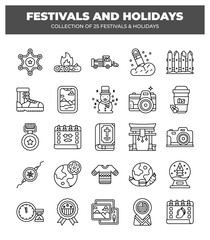 25 Festive Holidays. A Collection of Line Icons