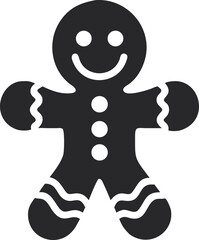 Gingerbread Man Icon Silhouette, Smiling Cookie Figure with Buttons and Frosting Design Isolated on White Background
