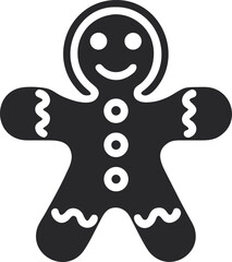 Gingerbread Man Icon Silhouette, Smiling Cookie Figure with Buttons and Frosting Design Isolated on White Background
