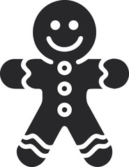 Gingerbread Man Icon Silhouette, Smiling Cookie Figure with Buttons and Frosting Design Isolated on White Background
