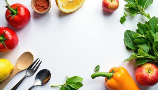 White countertop with various cooking utensils, rolling pin, cutting board, white