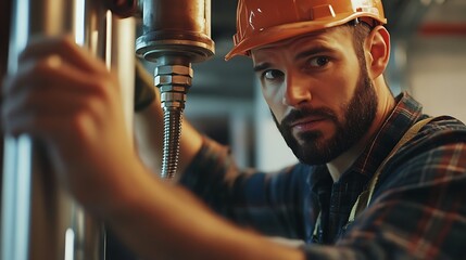 Industrial Worker Inspecting Machinery