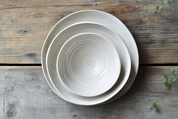Ceramic tableware composition showcasing simplistic beauty on rustic wooden background