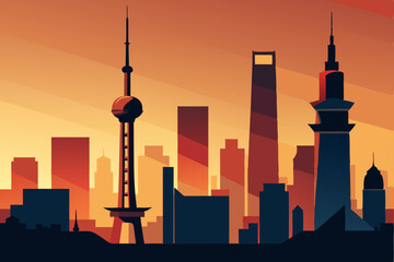old shanghai district with modern towers in the 