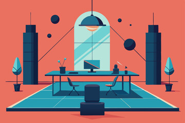 post humanist conceptual office with abstract 