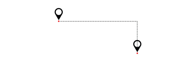  Route location icon two pin sign and dotted line.