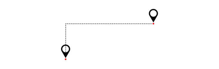  Route location icon two pin sign and dotted line.