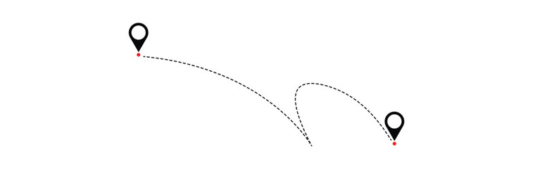  Route location icon two pin sign and dotted line.