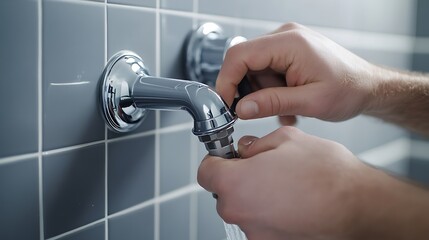 Hand Adjusting a Bathroom Faucet