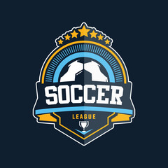 Soccer Football Badge Logo Design Templates | Sport Team Identity Vector Illustrations isolated on blue Background