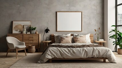 Modern Minimalist Living Room Interior with Blank Canvas Mockup