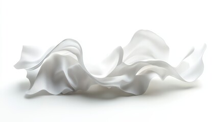 Abstract white textile wave formation on an isolated background, elegant flow