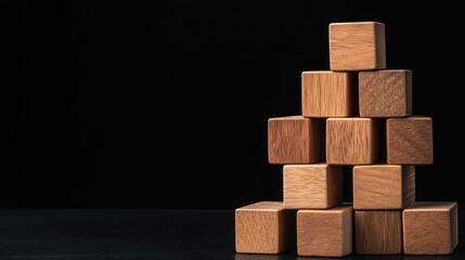 Wooden block pyramid construction growth and stability concept