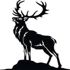 Vector deer silhouette with antlers, ideal for nature, Christmas, or hunting illustrations
