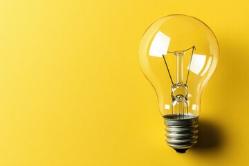 Lightbulb on Yellow Background Close Up Studio Shot Idea Concept Innovation Creativity Solution