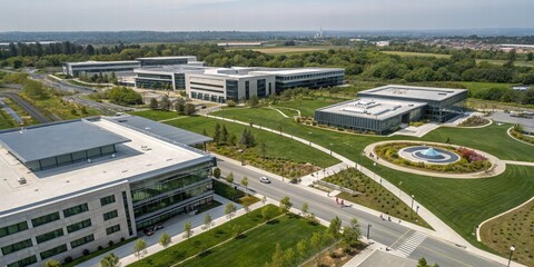 Aerial View Modern Office Campus - Aerial perspectives