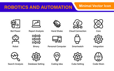 Futuristic Robotics and Automation Icon Pack &ndash; Clean Line Vector Illustrations for AI, Smart Tech, Industry 4.0, Innovation, Machine Learning