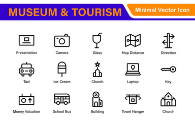 Museum and Tourism outline modern icon set. editable line icon illustration.