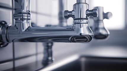 Close-Up of a Chrome Faucet in a Bathroom