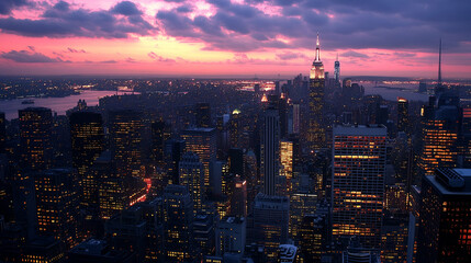 Obraz premium Night City Skyline with Sunset Colors