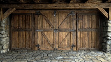 Rustic Wooden Barn Doors and Stone Walls