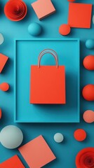 Shopping Bag Still Life Composition Flat Lay Arrangement with Geometric Shapes in Studio Setting for E Commerce Concept