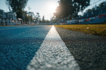 Track lane edge with soft focus.  A bright sunny day, focusing on the dividing line between lanes and the track surface