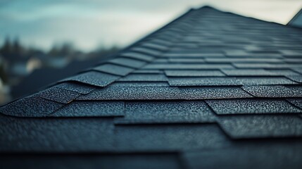 Close-Up of Black Asphalt Shingles on a Roof