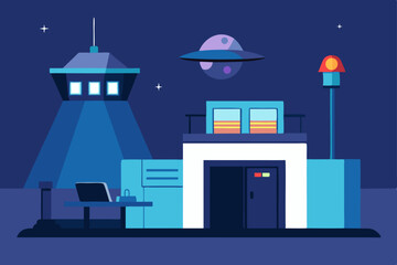 Naklejka premium spaceport customs office with alien documents 
