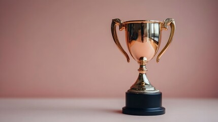 Fototapeta premium Gold Trophy on Pink Background Achievement and Success Symbol