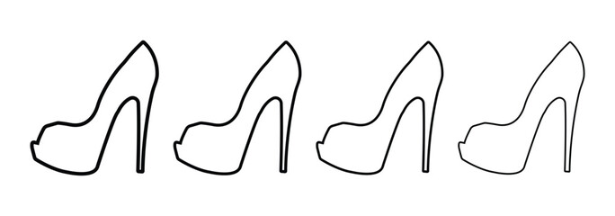 High heel shoes icon outline collection. Woman high heel icon. Black silhouettes outline of women shoes. High heel icon vector design symbol